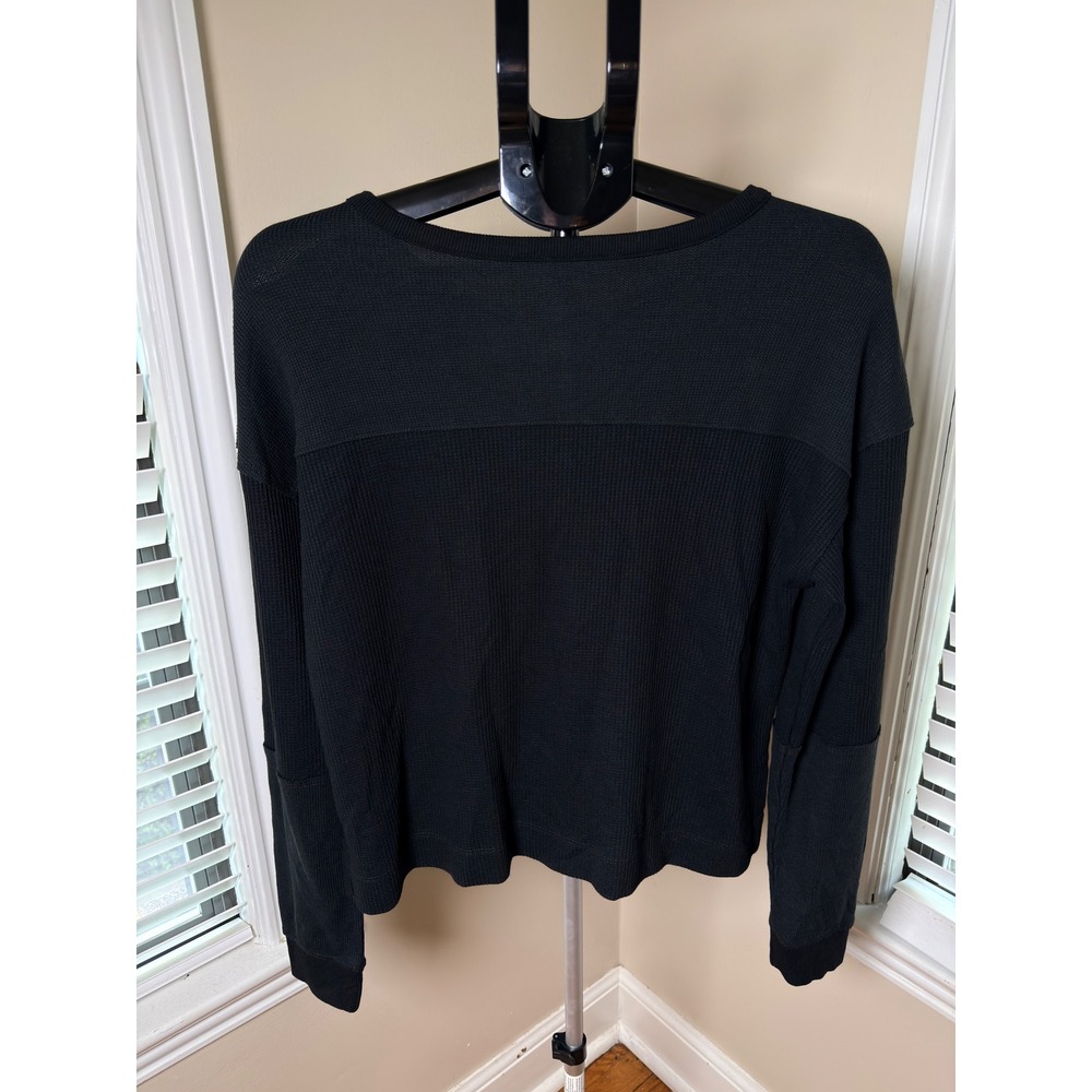 American Eagle Womens Black Waffle Knit Henley Long Sleeve Top Size Medium